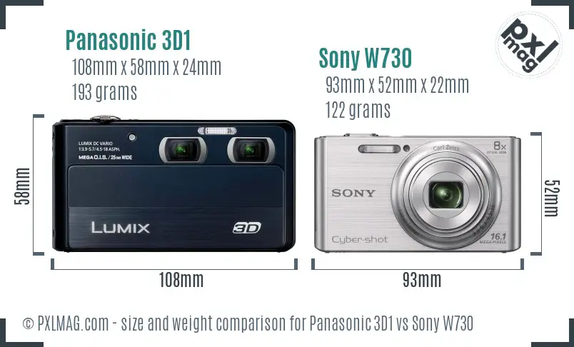 Panasonic 3D1 vs Sony W730 size comparison