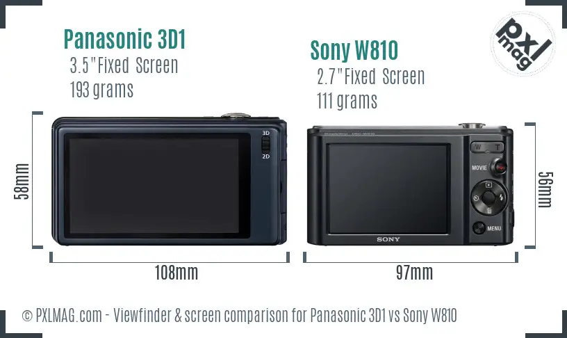 Panasonic 3D1 vs Sony W810 Screen and Viewfinder comparison