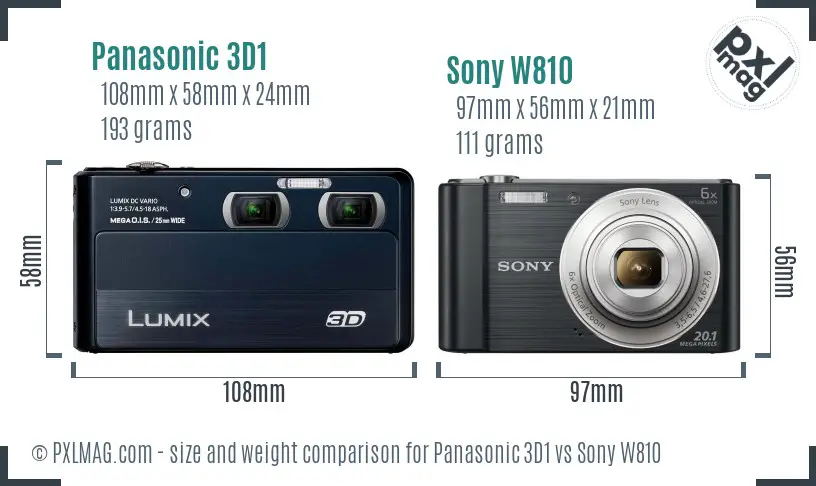 Panasonic 3D1 vs Sony W810 size comparison