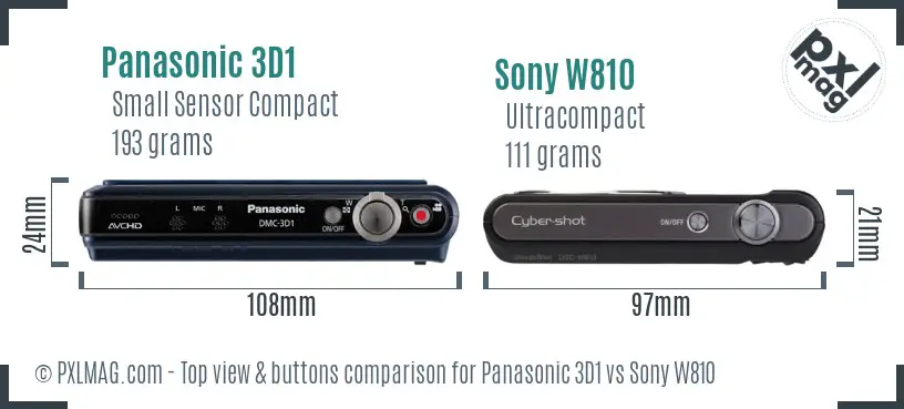 Panasonic 3D1 vs Sony W810 top view buttons comparison