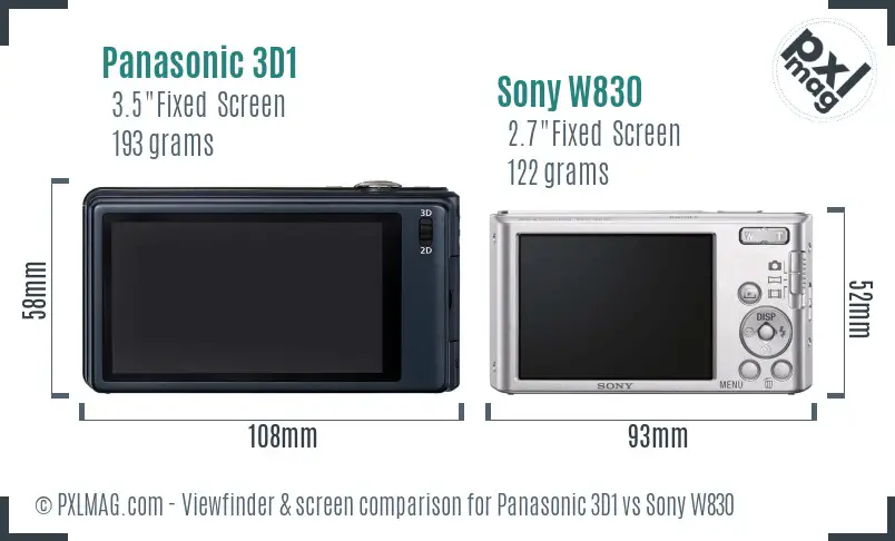 Panasonic 3D1 vs Sony W830 Screen and Viewfinder comparison