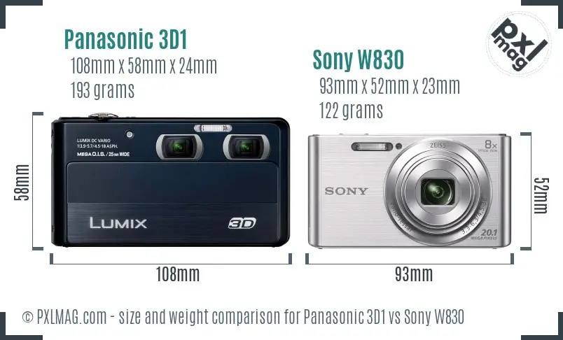 Panasonic 3D1 vs Sony W830 size comparison