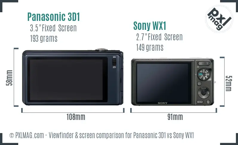 Panasonic 3D1 vs Sony WX1 Screen and Viewfinder comparison