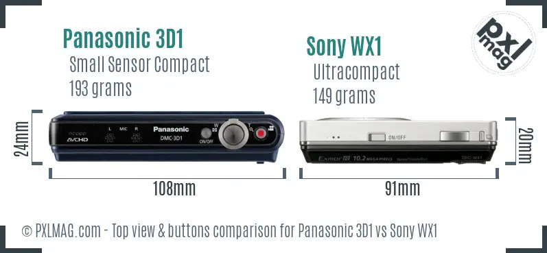 Panasonic 3D1 vs Sony WX1 top view buttons comparison