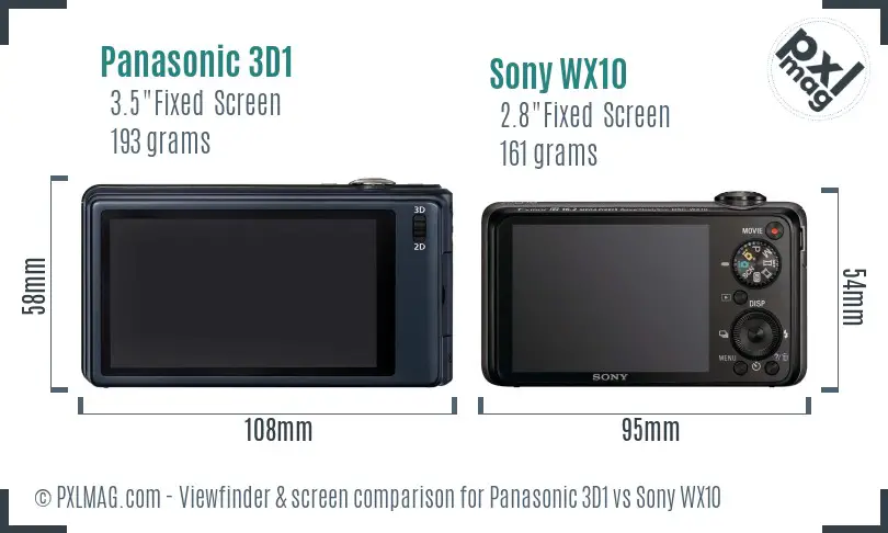 Panasonic 3D1 vs Sony WX10 Screen and Viewfinder comparison