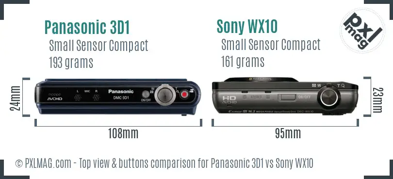 Panasonic 3D1 vs Sony WX10 top view buttons comparison