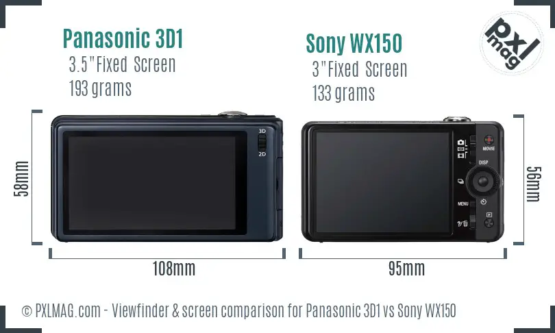 Panasonic 3D1 vs Sony WX150 Screen and Viewfinder comparison