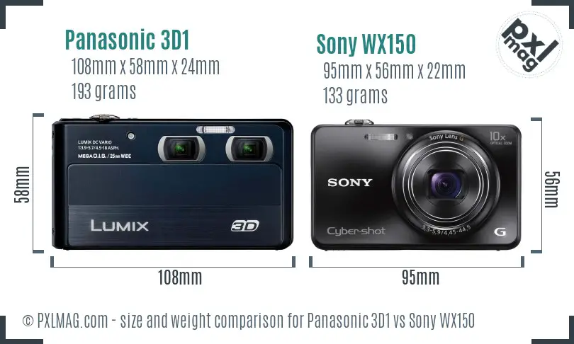 Panasonic 3D1 vs Sony WX150 size comparison