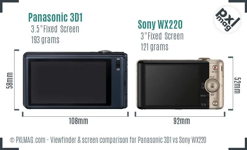 Panasonic 3D1 vs Sony WX220 Screen and Viewfinder comparison