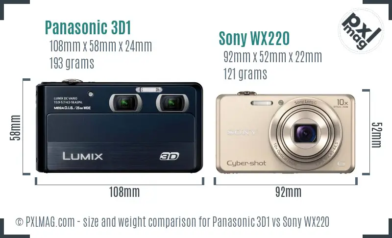 Panasonic 3D1 vs Sony WX220 size comparison
