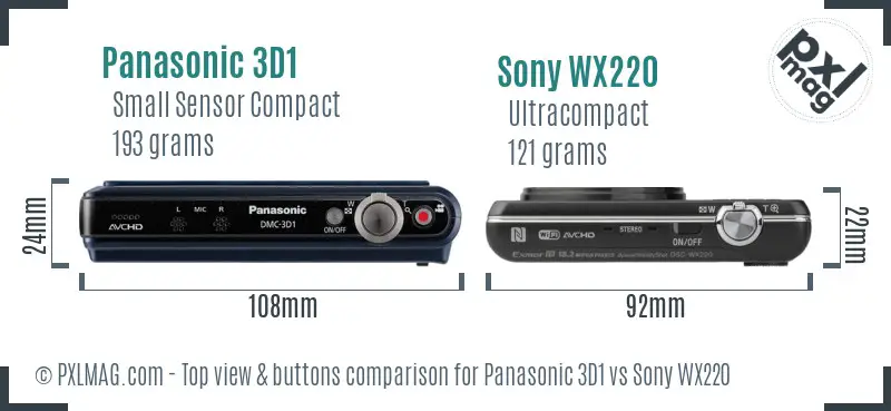 Panasonic 3D1 vs Sony WX220 top view buttons comparison