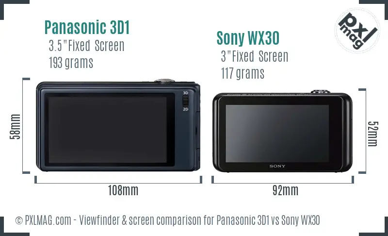 Panasonic 3D1 vs Sony WX30 Screen and Viewfinder comparison