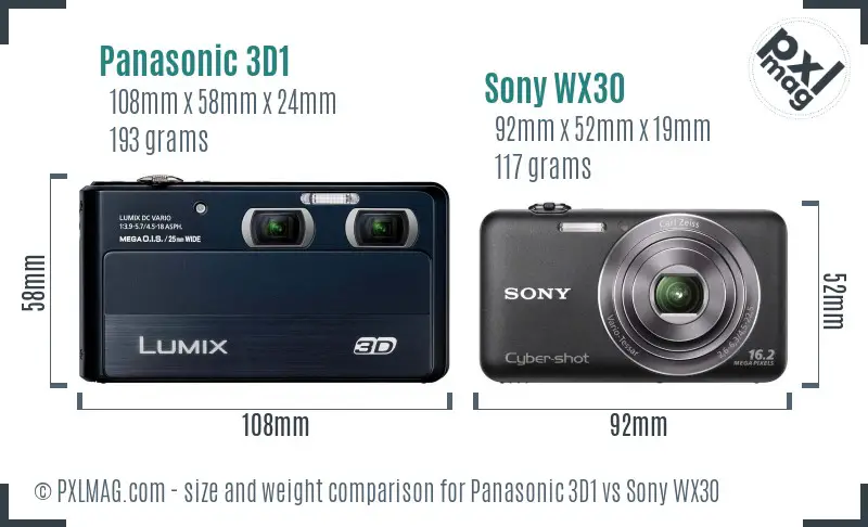 Panasonic 3D1 vs Sony WX30 size comparison