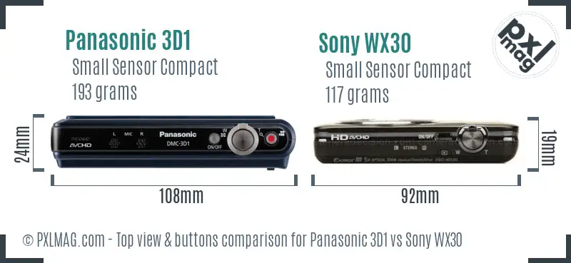 Panasonic 3D1 vs Sony WX30 top view buttons comparison