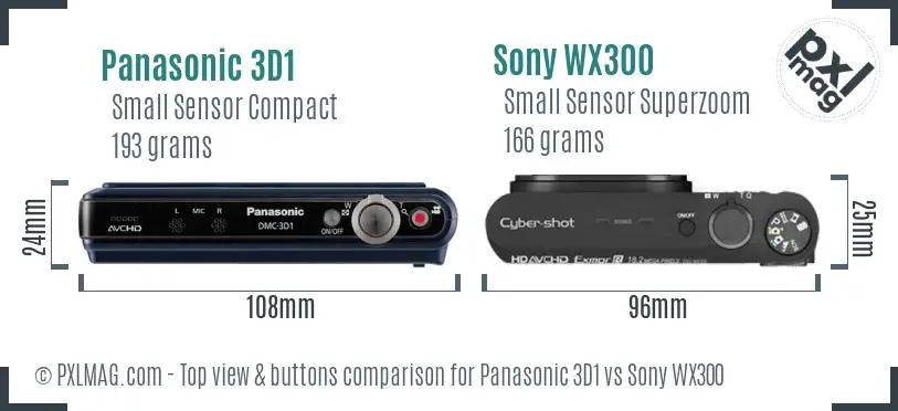 Panasonic 3D1 vs Sony WX300 top view buttons comparison