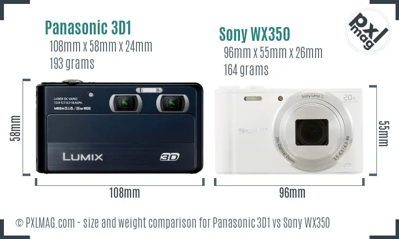Panasonic 3D1 vs Sony WX350 size comparison