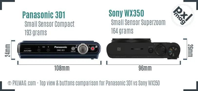 Panasonic 3D1 vs Sony WX350 top view buttons comparison