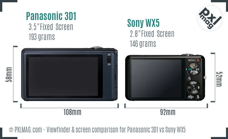 Panasonic 3D1 vs Sony WX5 Screen and Viewfinder comparison