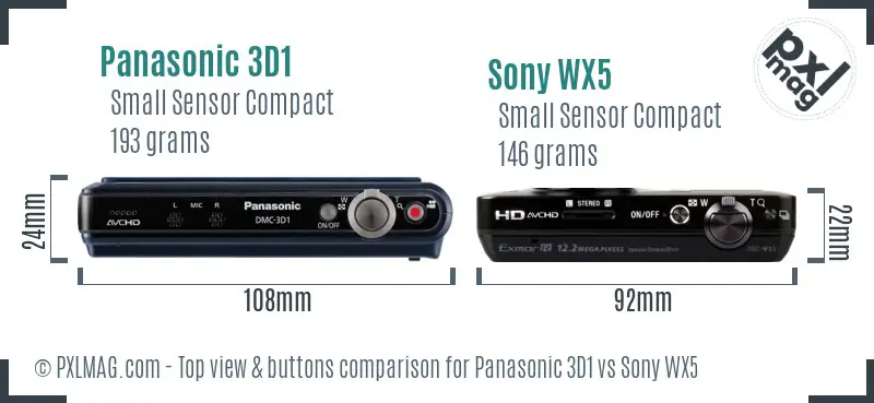 Panasonic 3D1 vs Sony WX5 top view buttons comparison