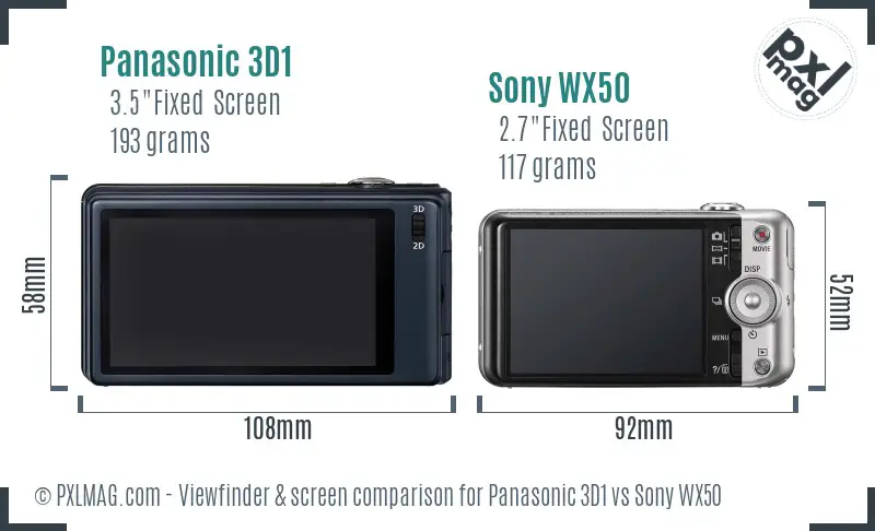 Panasonic 3D1 vs Sony WX50 Screen and Viewfinder comparison