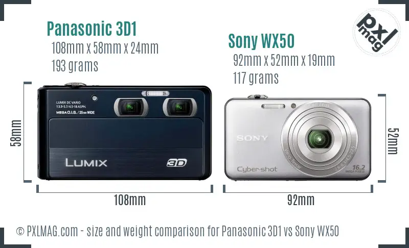 Panasonic 3D1 vs Sony WX50 size comparison
