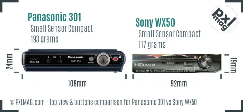 Panasonic 3D1 vs Sony WX50 top view buttons comparison