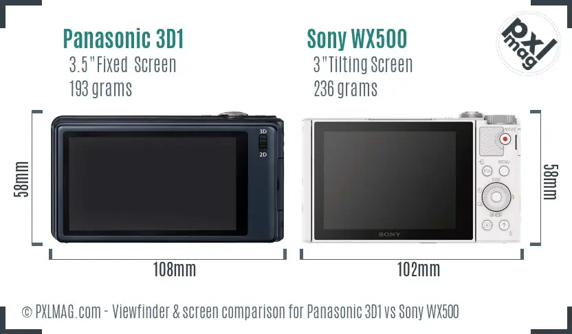 Panasonic 3D1 vs Sony WX500 Screen and Viewfinder comparison