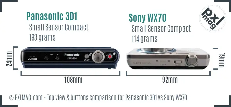 Panasonic 3D1 vs Sony WX70 top view buttons comparison