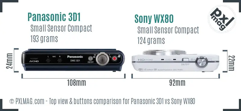 Panasonic 3D1 vs Sony WX80 top view buttons comparison