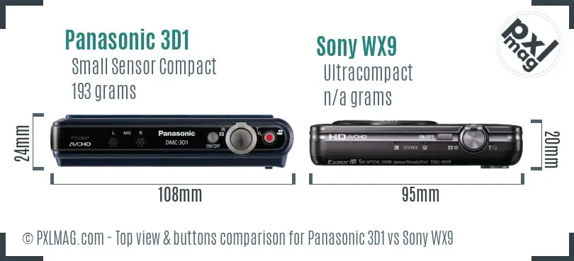 Panasonic 3D1 vs Sony WX9 top view buttons comparison