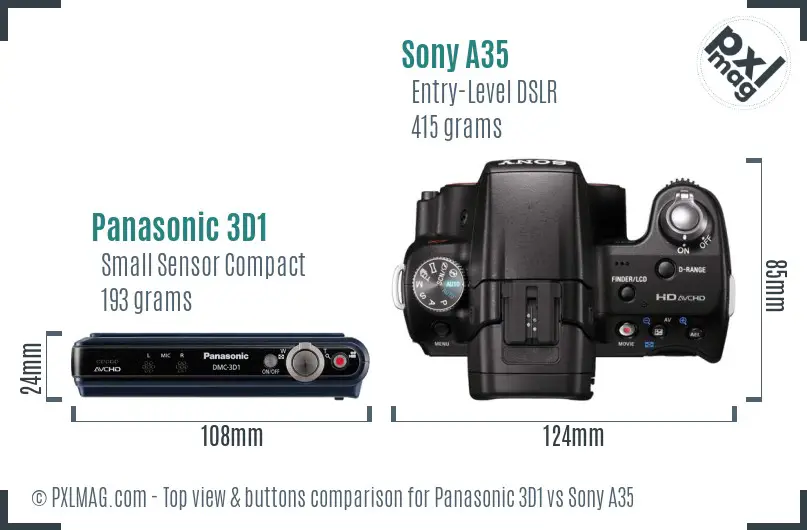 Panasonic 3D1 vs Sony A35 top view buttons comparison