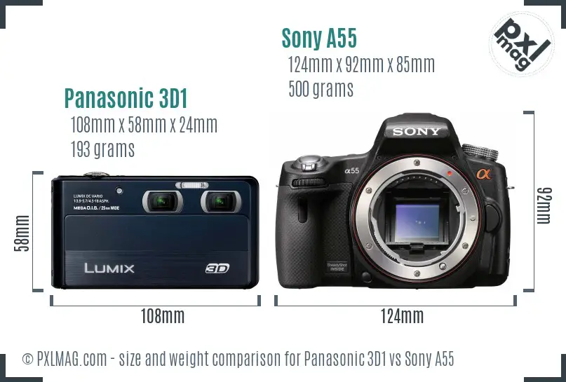 Panasonic 3D1 vs Sony A55 size comparison