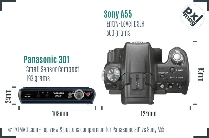 Panasonic 3D1 vs Sony A55 top view buttons comparison