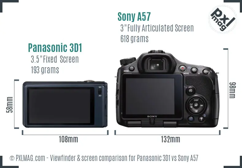 Panasonic 3D1 vs Sony A57 Screen and Viewfinder comparison