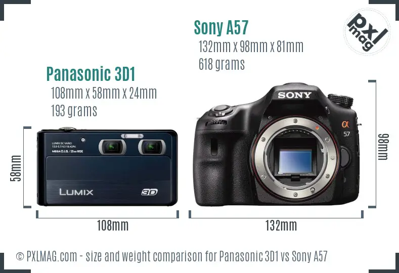 Panasonic 3D1 vs Sony A57 size comparison