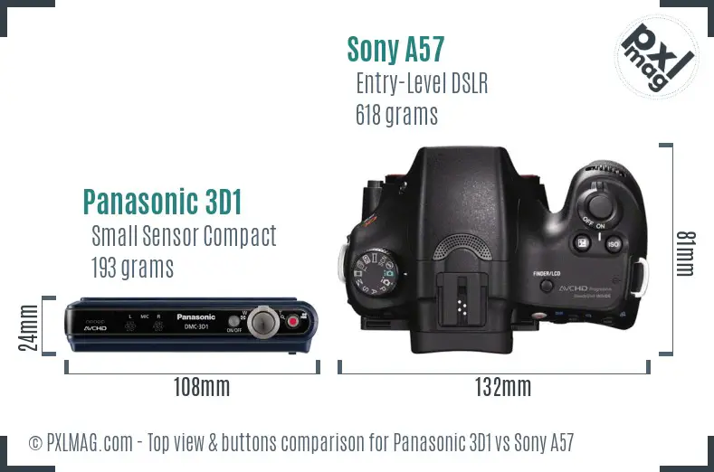 Panasonic 3D1 vs Sony A57 top view buttons comparison