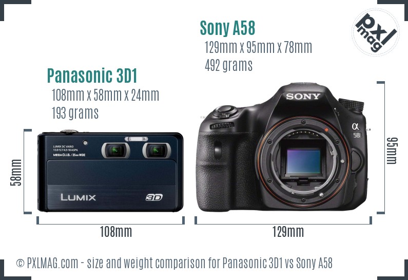 Panasonic 3D1 vs Sony A58 size comparison