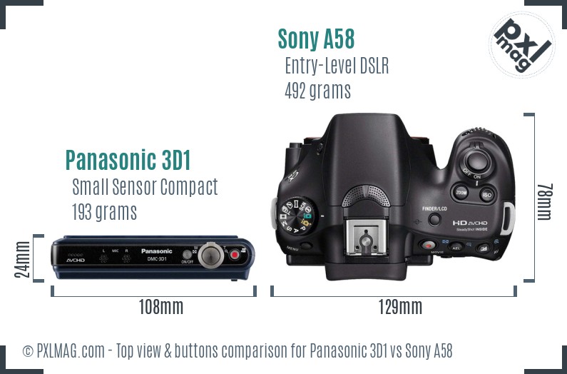 Panasonic 3D1 vs Sony A58 top view buttons comparison