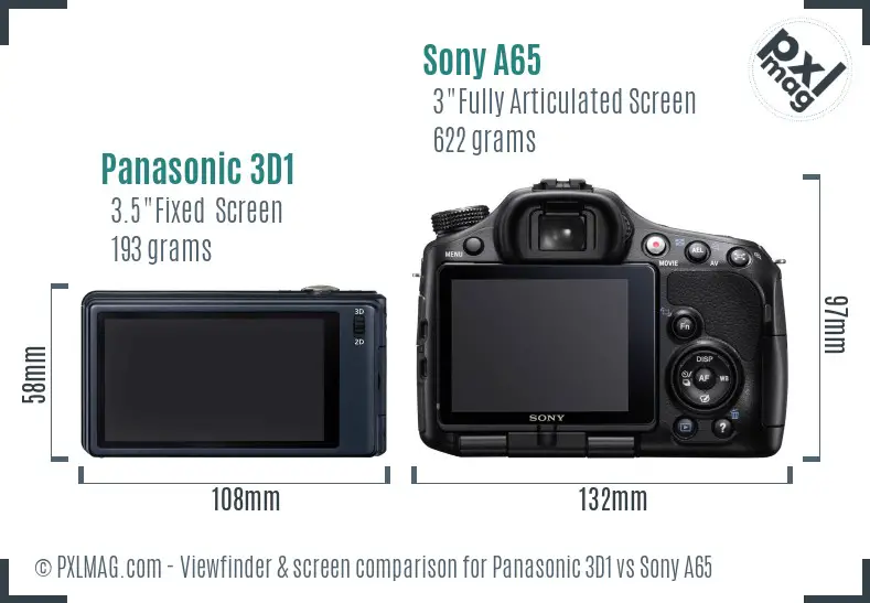 Panasonic 3D1 vs Sony A65 Screen and Viewfinder comparison