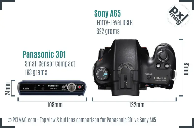 Panasonic 3D1 vs Sony A65 top view buttons comparison