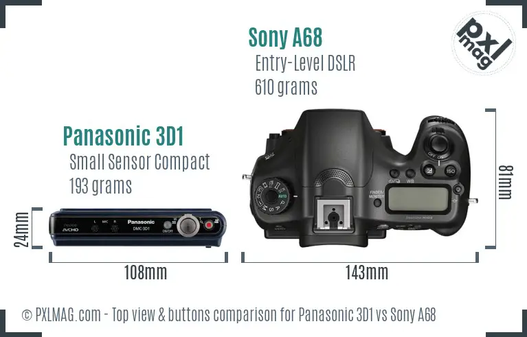 Panasonic 3D1 vs Sony A68 top view buttons comparison