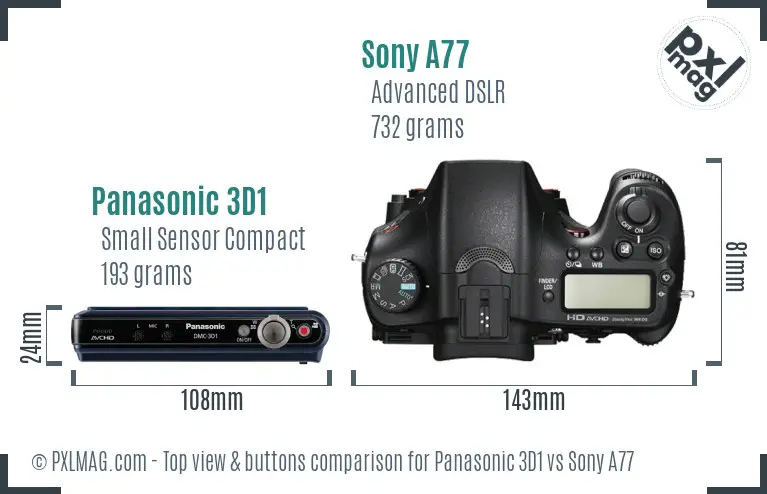 Panasonic 3D1 vs Sony A77 top view buttons comparison