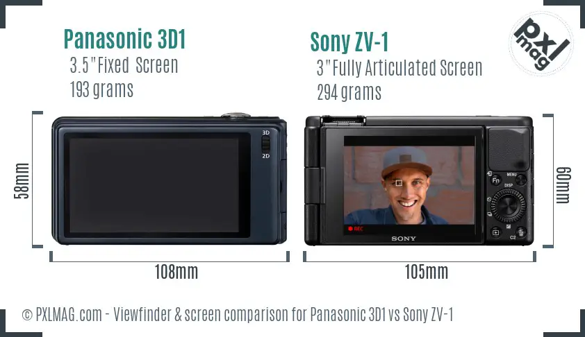 Panasonic 3D1 vs Sony ZV-1 Screen and Viewfinder comparison