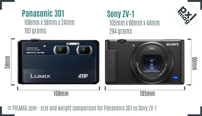 Panasonic 3D1 vs Sony ZV-1 size comparison