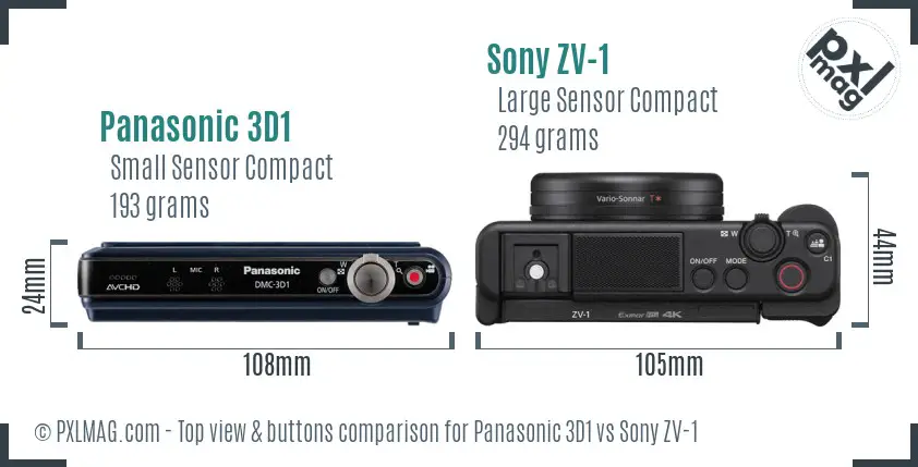 Panasonic 3D1 vs Sony ZV-1 top view buttons comparison