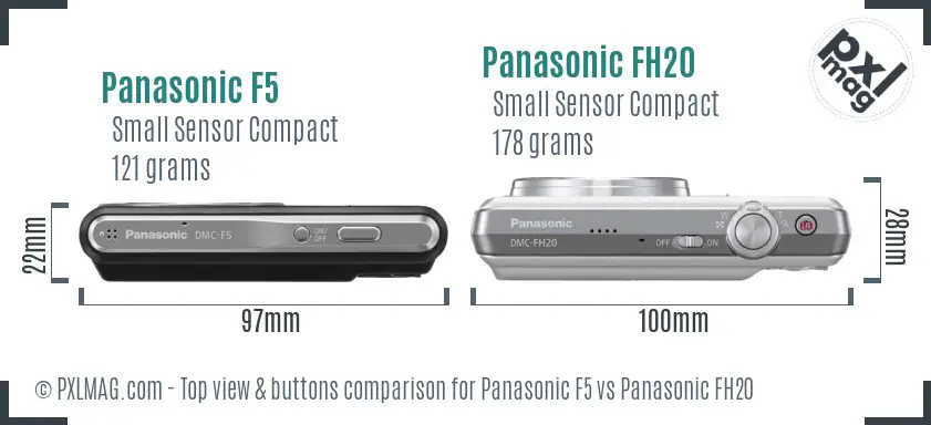Panasonic F5 vs Panasonic FH20 top view buttons comparison
