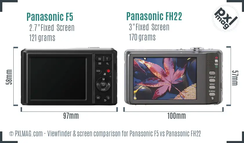 Panasonic F5 vs Panasonic FH22 Screen and Viewfinder comparison