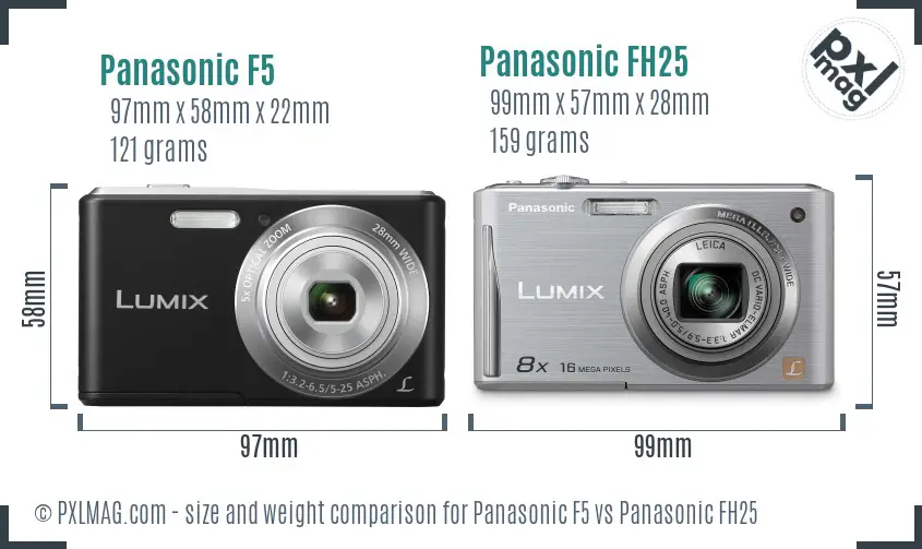 Panasonic F5 vs Panasonic FH25 size comparison