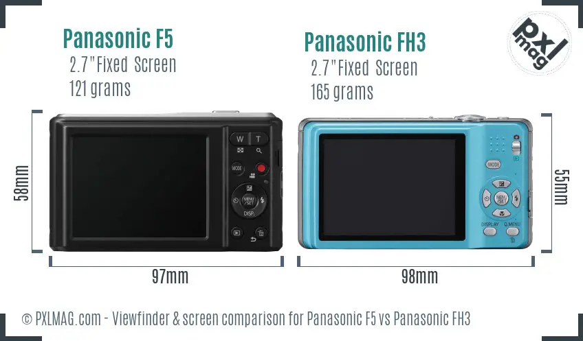 Panasonic F5 vs Panasonic FH3 Screen and Viewfinder comparison