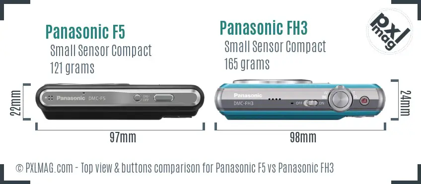 Panasonic F5 vs Panasonic FH3 top view buttons comparison